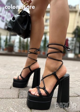 Сандали на ток - черна кожа - FM25