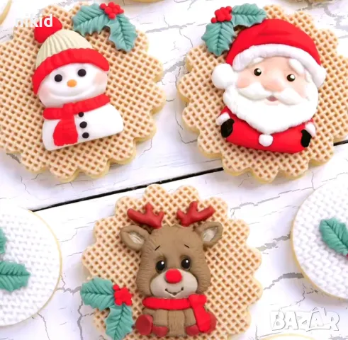 Снежен човек елен Дядо Коледа коледен силиконов молд форма фондан шоколад декор, снимка 3 - Форми - 48032281