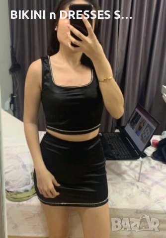 Черен комплект сатен с камъни , снимка 4 - Рокли - 43243339