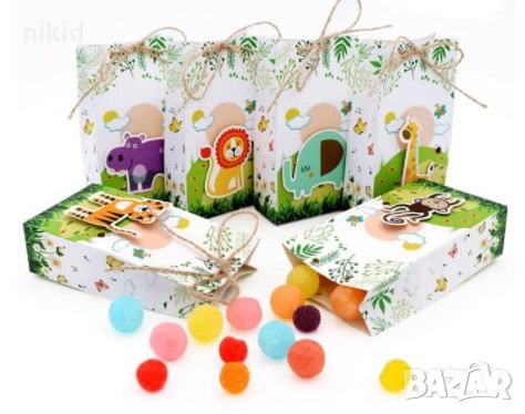 Зоо Диви животни джунгла хартиени пакети торбички подаръчни опаковки + лепенка