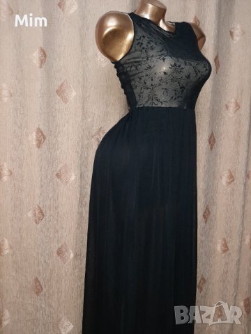 Atmosphere S Черна дълга рокля от дантелена и ефирен тюл, снимка 3 - Рокли - 40127447