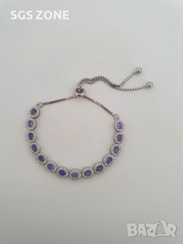 Сребърна гривна 925 с танзанит или мулти-сапфири, снимка 4 - Гривни - 52367580