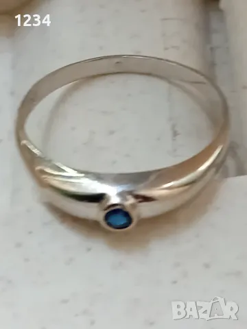 Златен пръстен със сапфир бяло злато 14 карата, снимка 4 - Пръстени - 50193343