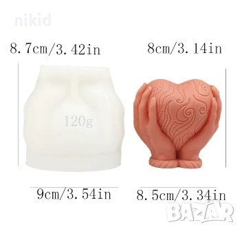 3d  Ръце държащи сърце в шепа силиконов молд форма за свещ смола декор гипс, снимка 2 - Форми - 43493345