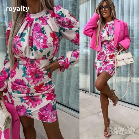 Дамска бяла рокля със сини цветя Различни цветове , снимка 6 - Рокли - 49726390