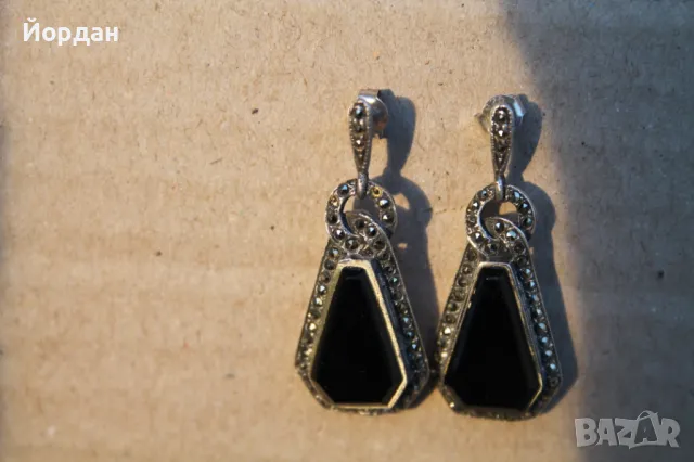 Сребърни обици с маркезити и оникс