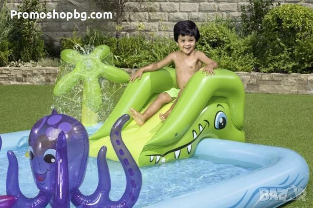 Детски басейн с пързалка Bestway Ocean, 239х206х86 см, Многоцветен, снимка 4 - Надуваеми играчки - 50703852