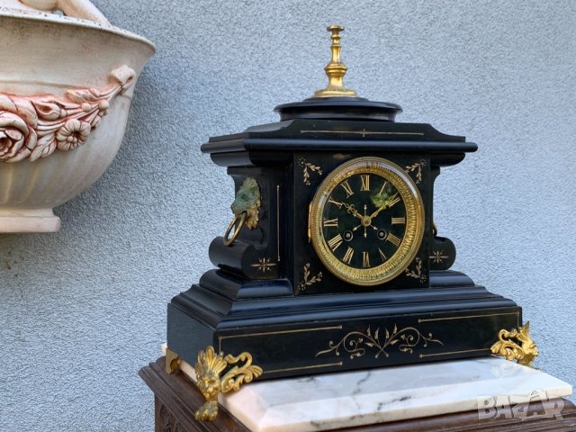 Каминен часовник от черен мрамор и позлата, снимка 6 - Други - 13545310