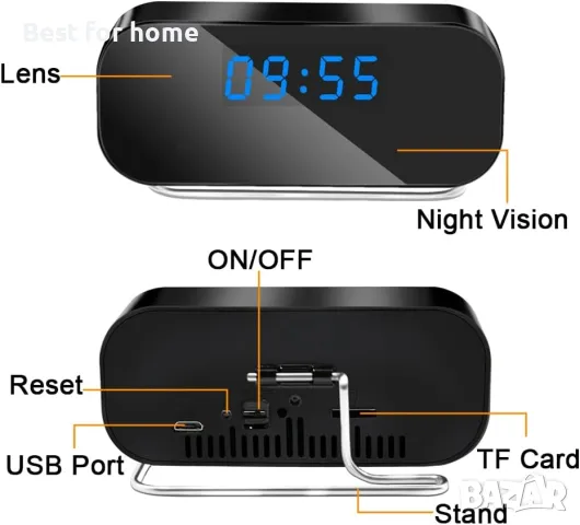Шпионска камера- часовник от TANGMI 2.4G и 5G WiFi и TUYA, снимка 6 - Комплекти за видеонаблюдение - 49230080