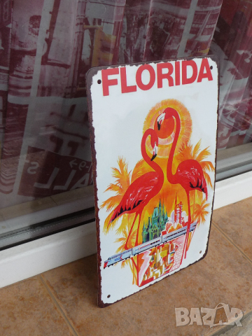 Метална табела Florida Флорида фламинго влакове палми плаж, снимка 2 - Декорация за дома - 44865514