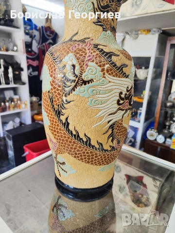Голяма азиатска ваза с дракони, снимка 3 - Антикварни и старинни предмети - 50858613