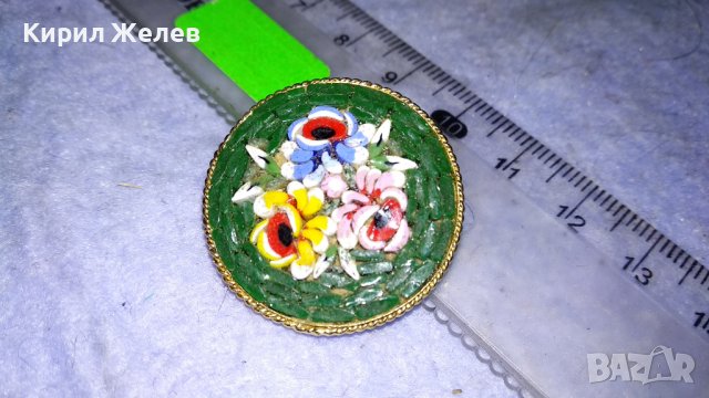 Стара ПОЗЛАТЕНА ФЛОРАЛНА РЕТРО АРТ БРОШКА РЪЧНО ИНКРУСТИРАНИ КЪСЧЕТА ВЕНЕЦИАНСКО СТЪКЛО МУРАНО 34561, снимка 5 - Антикварни и старинни предмети - 39072329