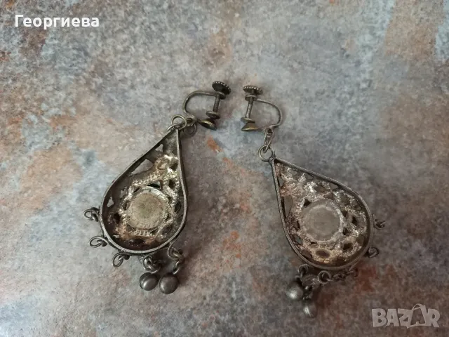 Стари възрожденски обеци с естествени камъни , снимка 5 - Обеци - 50399829