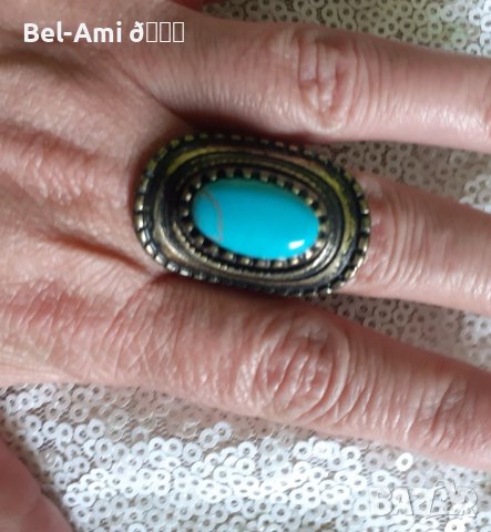 Уникален винтидж пръстен с Тюркоаз , снимка 4 - Обеци - 40805480