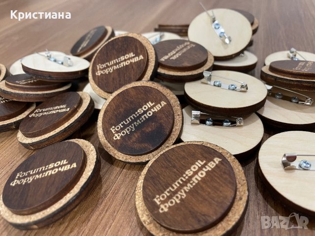 Дървени значки с корк, снимка 3 - Други - 37802556