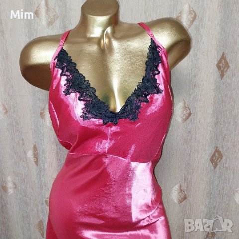 FASHION 54 Сатенена Розова нощница с черна дантела , снимка 2 - Нощници - 43346841