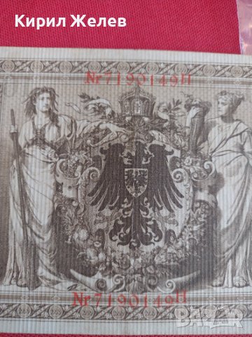 Райх банкнота 1000 марки 1910г. Германия перфектна за колекция 28302, снимка 7 - Нумизматика и бонистика - 37142557
