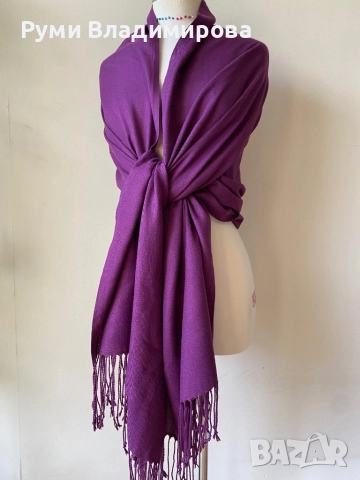 Лилав шал от 100 % кашмир, коприна/ различни видове, снимка 3 - Шалове - 43037801