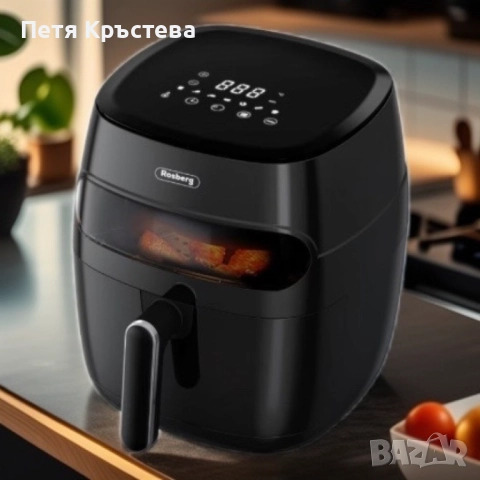 Фритюрник AirFryer , 1350W, 5.2л., LED дисплей, Горещ въздух, Таймер, до 200°C, Черен, снимка 3 - Уреди за готвене на пара - 52712803