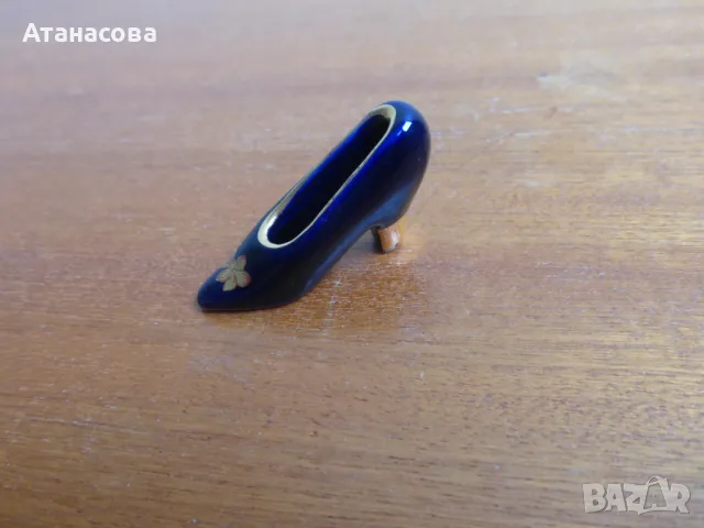   Порцеланова миниатюра купичка и дамска обувка кобалт Limoges Лимож 22K злато, снимка 10 - Антикварни и старинни предмети - 48654907