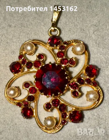Старинна висулка с гранатови кристали и перли , снимка 2 - Други - 47733899