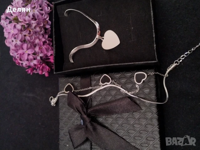 Колие и гривна със сърце от медицинска стомана. Цвят на сърцата на гривната: бял, черен, снимка 3 - Колиета, медальони, синджири - 51143617