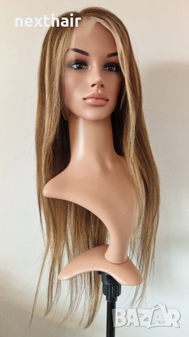 Естествена перука от бразилска коса 70–75 см – Lace Front 13x6, кафява с руси кичури, 200% плътност, снимка 3 - Аксесоари за коса - 53163180