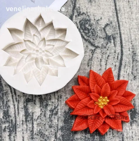 Силиконов молд за фондан Коледна звезда за гипсови отливки декорация на торта , снимка 2 - Форми - 47505015