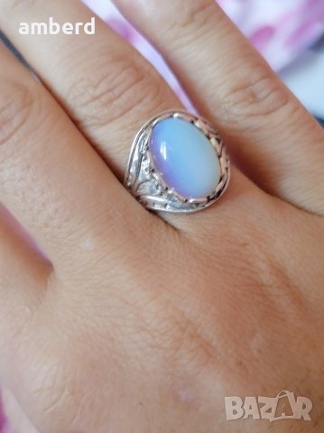 Сребърен пръстен с лунен камък - модел R106, снимка 1 - Пръстени - 43876985