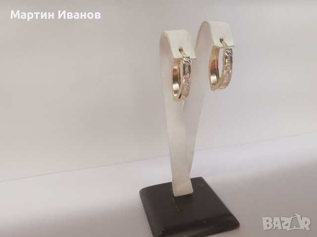 Златни обеци елипса с циркони , снимка 2 - Обеци - 43646079