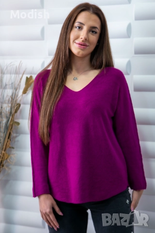 Едноцветен дамски пуловер с V-образно деколте 9431, снимка 12 - Блузи с дълъг ръкав и пуловери - 52882312