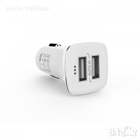 Зарядно устройство за кола DeTech, DE-C01, 5V/2.4A, 12/24V, 2 x USB, Бял, снимка 1 - Зарядни за кола - 38047753