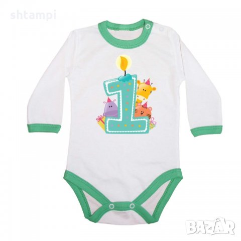 Бебешко боди First Birthday candle Animals blue, снимка 2 - Бодита за бебе - 33317238