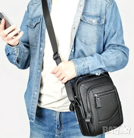 Обемна, Практична и Елегантна Мъжка бизнес чанта - Черна естествена кожа!, снимка 12 - Чанти - 49307322