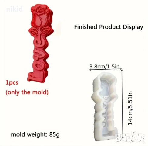 Love Роза прав силиконов молд форма за гипс свещ шоколад декор украса, снимка 2 - Форми - 52597601
