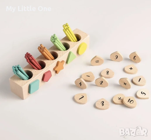 Монтесори математическа игра с цветни пръчици и дървени плочки, снимка 3 - Образователни игри - 50998342
