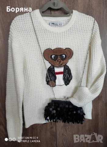 Amisu бял пуловер с мече с подарък чанта, снимка 4 - Блузи с дълъг ръкав и пуловери - 53275830