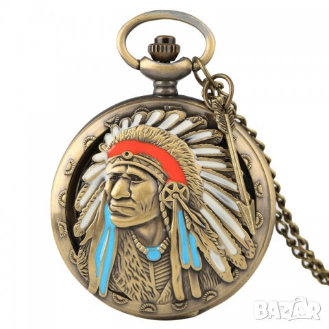 Нов джобен часовник индианец вожд пера племе дивия запад , снимка 1 - Антикварни и старинни предмети - 33680518