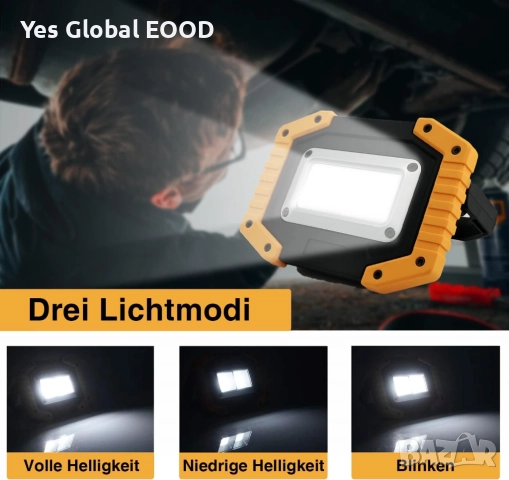 Tekstap 2бр LED работна лампа 30W 1500LM акумулаторна с USB, снимка 4 - Друга електроника - 51998233