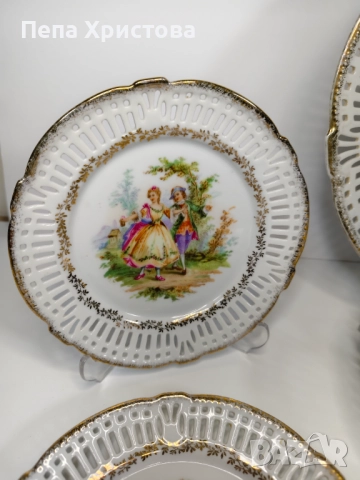 Сервиз за торта от немски  порцелан Schwarzenhammer, снимка 3 - Чинии - 52595970