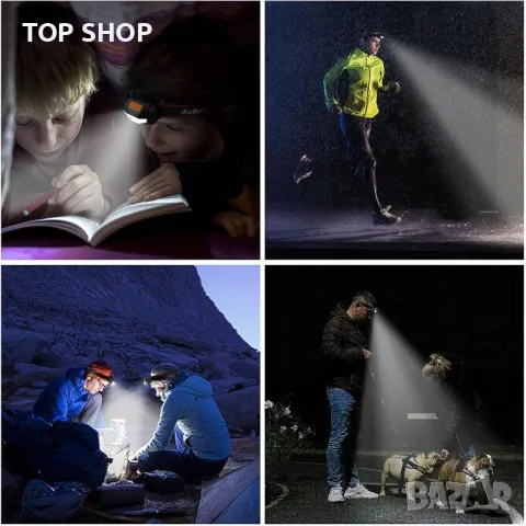 Светодиодно фенерче Autkors,Супер ярък фар за глава, лек,удобен при бягане, риболов, снимка 4 - Къмпинг осветление - 48631179