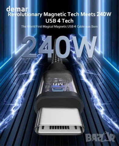 USB 4 кабел 240W, 70 см USB C кабел, поддържащ дисплей 8K@60HZ, 4K@144HZ, 20Gpbs пренос на данни, снимка 3 - Кабели и адаптери - 47865127