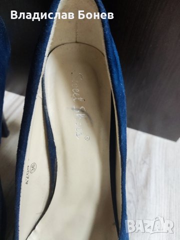 Сини велурени токчета, снимка 7 - Дамски обувки на ток - 43158950