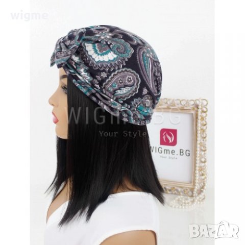 Тюрбан за коса с пандела и орнаменти в зелено и бяло, снимка 3 - Аксесоари за коса - 33650279