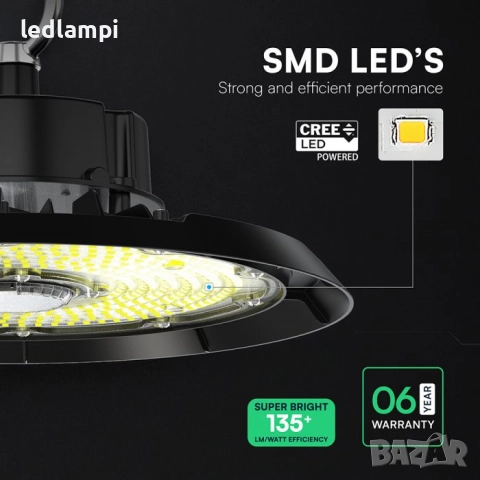 LED Индустриална Камбана 200W CREE Чип 135Lm/W - 6 Години Гаранция Студено Бяла Светлина, снимка 2 - Лед осветление - 40765653