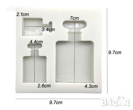 3 размера бутилка парфюм силиконов молд форма за декор украса торта фондан шоколад гипс смола, снимка 2 - Форми - 27899035