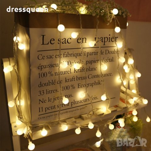 3280 LED лампички за декорация с топки, 10метра, 100 LEDS бели, снимка 4 - Декорация за дома - 34913404