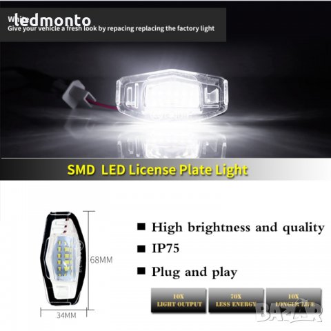 плафон заден номер Honda Civic, Лед плафони за кола, регистрационен номер Honda Accord,  Acura, снимка 2 - Аксесоари и консумативи - 32244358