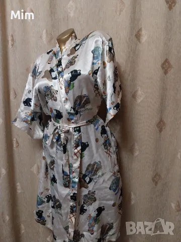 XL Сатенен халат с къс ръкав , снимка 2 - Нощници - 49747134