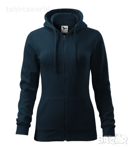Нов дамски суичър с ЦИП и качулка в тъмносин цвят